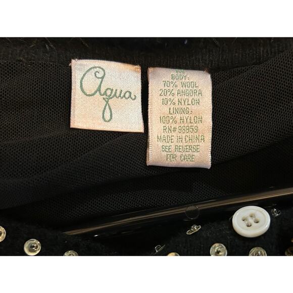AQUA Women's Black Long Sleeve Sequin Wool Blend Button Up Cardigan - Size Med - Picture 4 of 4